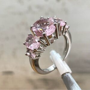 Beautiful Statement 5 Stone Oval Cut Pink Diamond CZ Silver Plated Ring
